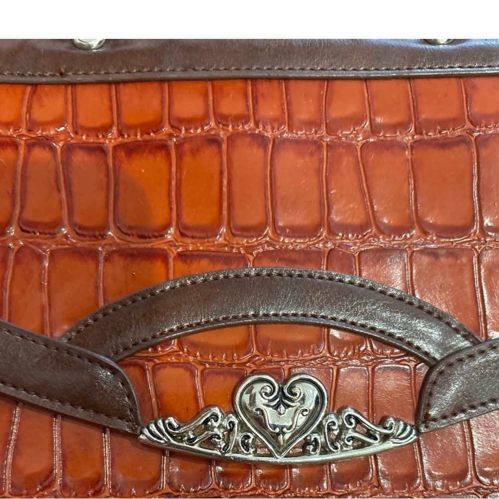 90s MARC CHANTEL BROWN CROCODILE-EMBOSSED & LEATHER TRIM CASE EMBOSSED HARDWARE - Picture 7 of 15